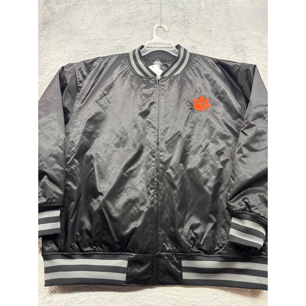 Clemson Tigers Men‎ XL Black Satin Bomber Athletic Jacket Full Zip NCAA